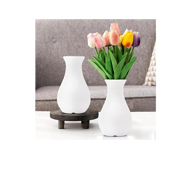 Livzing 5.9 inch Plastic Flower Vase for Home Decor Pack of 2 White - LXINDIA.COM