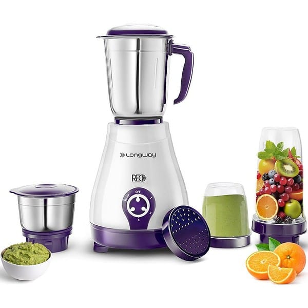 Longway Reo 550 Watt Mixer Grinder Purple 4 Jars - LXINDIA.COM