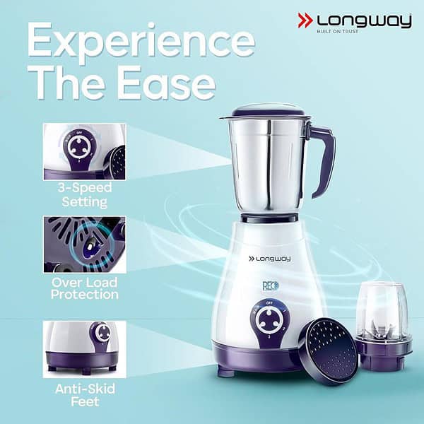 Longway Reo 550 Watt Mixer Grinder Purple 4 Jars3 - LXINDIA.COM