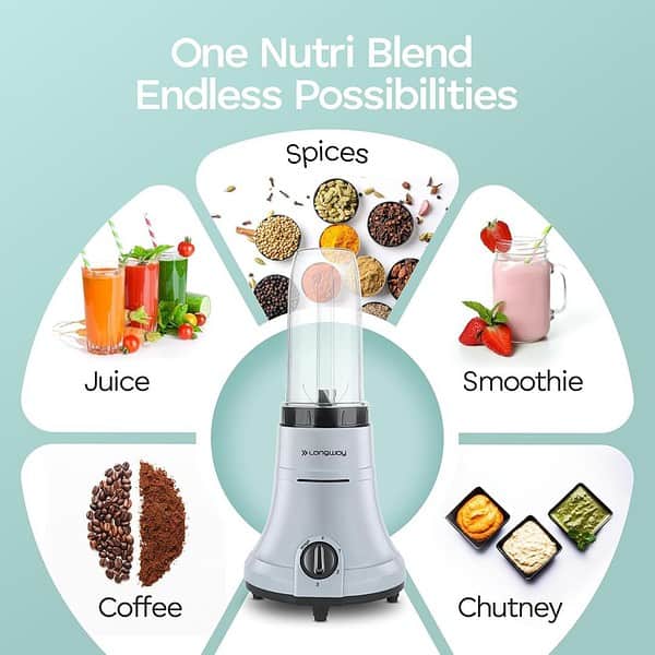 Longway Sage 500 Watt Juicer Mixer Grinder Gray Black 2 Jars3 - LXINDIA.COM