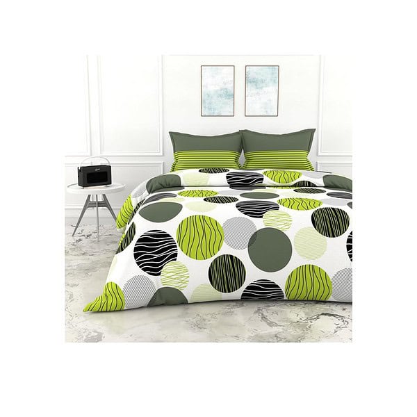 Loreto Green and Grey Black Circle Cotton King Bedsheet - LXINDIA.COM