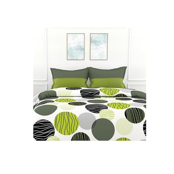 Loreto Green and Grey Black Circle Cotton King Bedsheet A - LXINDIA.COM