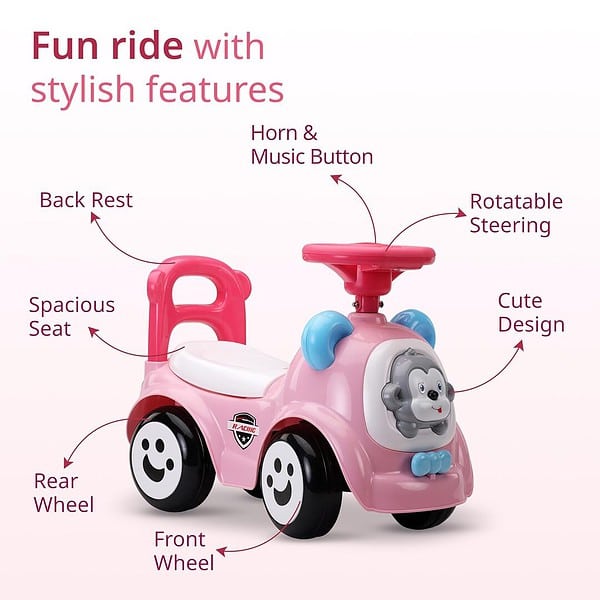 LuvLap Sunny Ride on and Car for Kids with Music Pink B - LXINDIA.COM