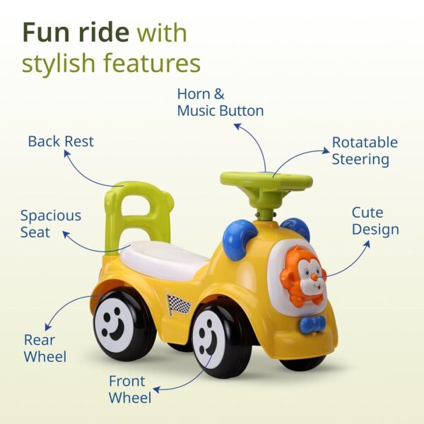 LuvLap Sunny Ride on and Car for Kids with Music Yellow b - LXINDIA.COM