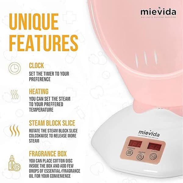 MIEVIDA Steam Inhaler and Facial Steamer With Timer and Temperature Control SystemPink1 - LXINDIA.COM