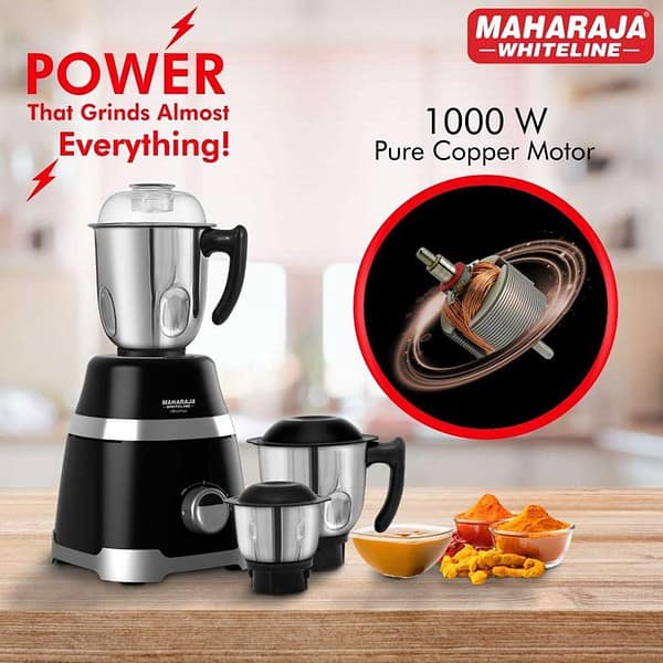 Maharaja Whiteline 1000 W Ultramax HD Mixer Grinder Black with Chrome Finish1 - LXINDIA.COM