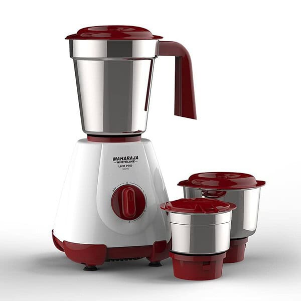 Maharaja Whiteline 500W Livo Pro Mixer Grinder White and Cherry Red - LXINDIA.COM