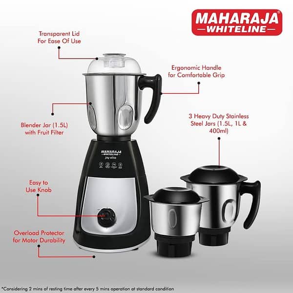 Maharaja Whiteline Joy Elite Mixer Grinder with 4 Jars Black and Grey2 - LXINDIA.COM