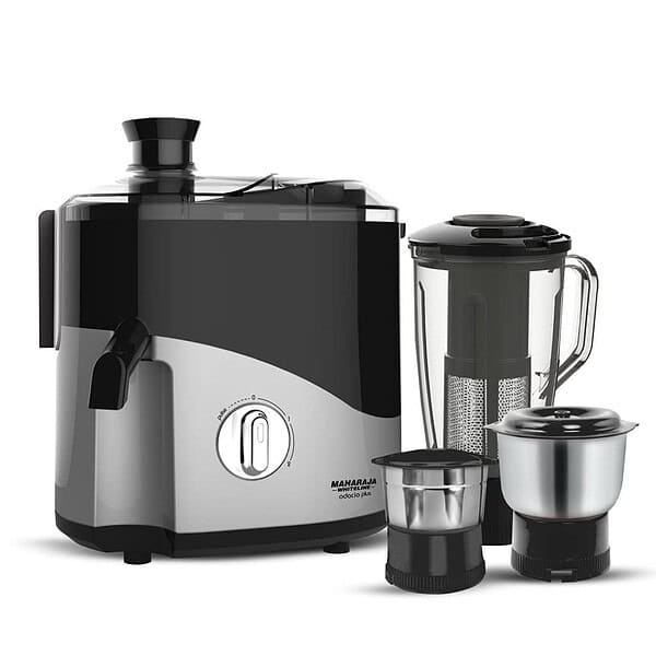 Maharaja Whiteline Plastic Odacio Plus 550 Watts Juicer Mixer Grinder Black and Silver - LXINDIA.COM