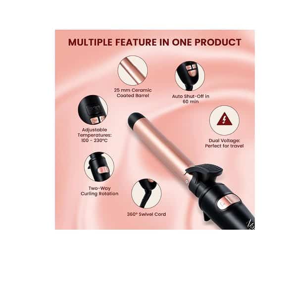 MakeMeeBold Rotating Hair Curling Iron by Urban Yog 25mm Ceramic Barrel 100°C 230°C C - LXINDIA.COM