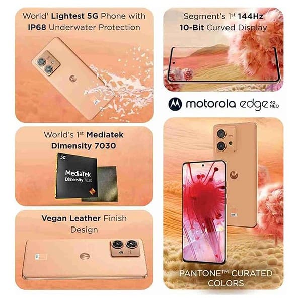 Motorola Edge 40 Neo 5G 12GB RAM 256GB Storage Peach Fuzz3 - LXINDIA.COM