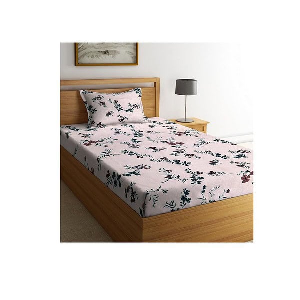 NEW LEAF Glace Cotton Floral Beige Cotton Single Bedsheets - LXINDIA.COM