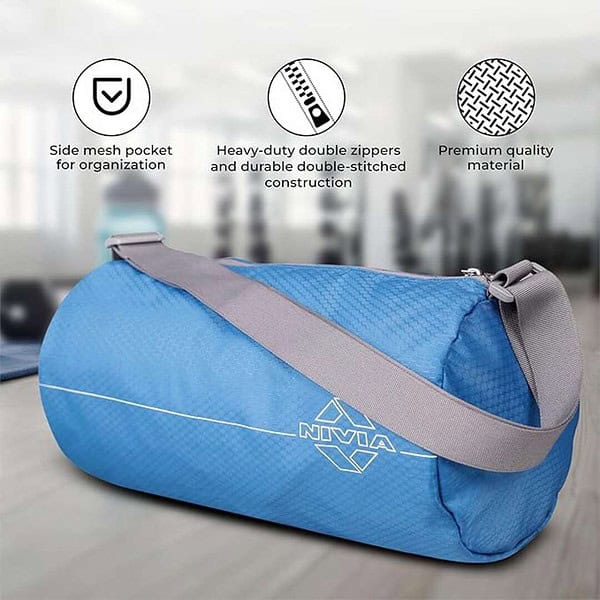 NIVIA Basic Duffle Polyester Bag Gym Bags Sky Blue Grey 2 - LXINDIA.COM