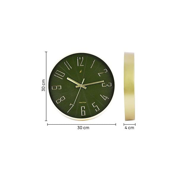 Nautica 12 Inch Silent Analog Wall Clock Abs 3D Matt Rim Matt Green Gold A - LXINDIA.COM