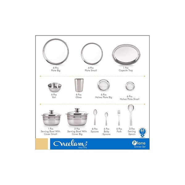 Neelam Stainless Steel Premium Dinner Set Set of 61 Pcs B - LXINDIA.COM