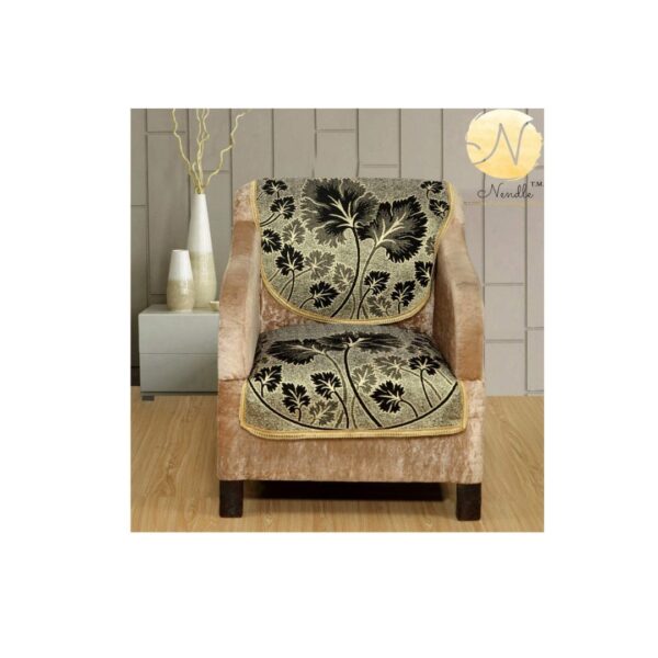 Nendle Poly Cotton Flowered Seater Sofa Cover Set Black - LXINDIA.COM