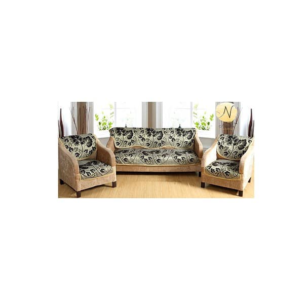 Nendle Poly Cotton Flowered Seater Sofa Cover Set Black - LXINDIA.COM