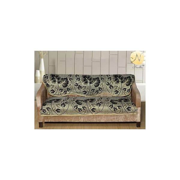 Nendle Poly Cotton Flowered Seater Sofa Cover Set Black A - LXINDIA.COM