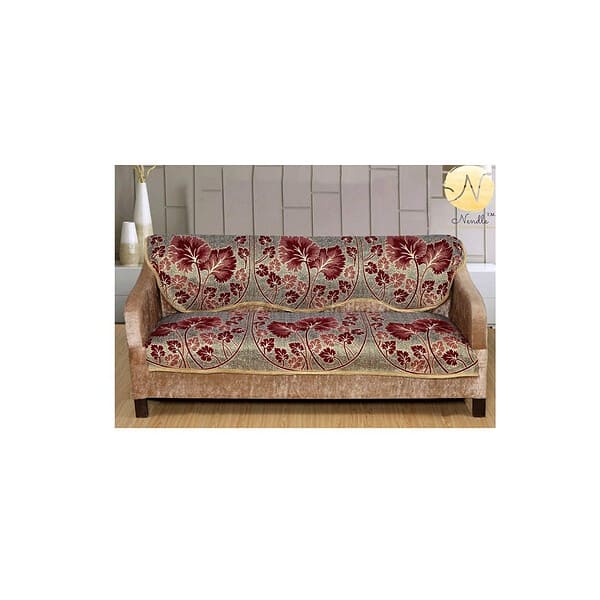 Nendle Poly Cotton Flowered Seater Sofa Cover Set Maroon - LXINDIA.COM