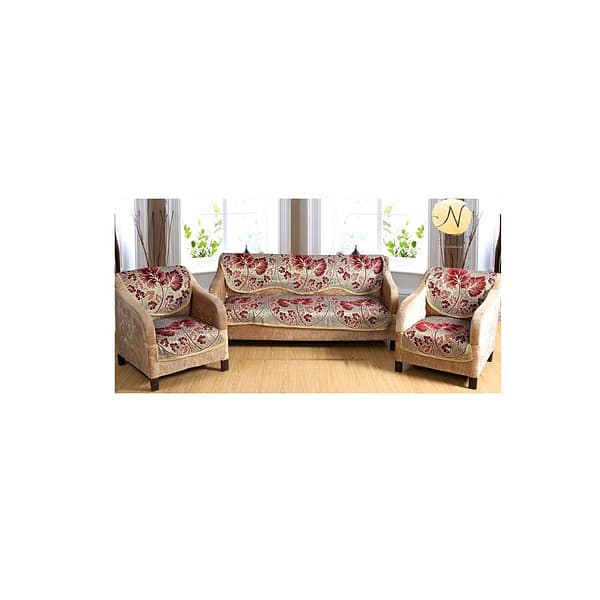 Nendle Poly Cotton Flowered Seater Sofa Cover Set Maroon a - LXINDIA.COM