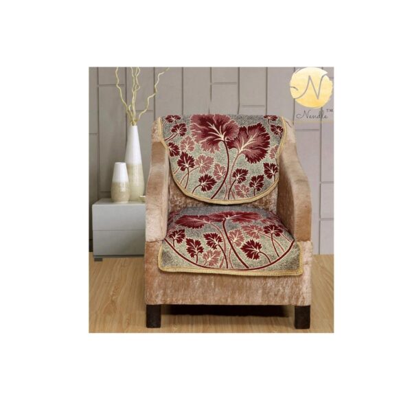 Nendle Poly Cotton Flowered Seater Sofa Cover Set Maroon b - LXINDIA.COM