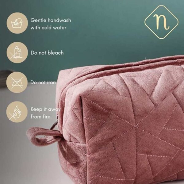 Nestasia Velvet Dusty Pink Quilted Multipurpose Set Of 3 Cosmetic Bags 3 - LXINDIA.COM