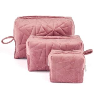 Nestasia Velvet Dusty Pink Quilted Multipurpose Set Of 3 Cosmetic Bags - LXINDIA.COM