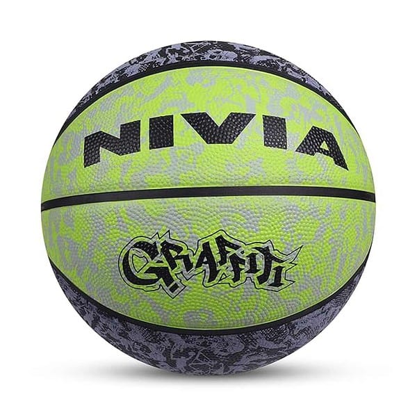 Nivia Graffiti Basketball Rubberized Moulded Panel 8 Black Green - LXINDIA.COM