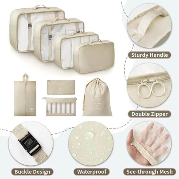 Niwlix 8 Pcs Travel Organizer Pouch Packing Cubes for Travel Beige Nylon 1 - LXINDIA.COM