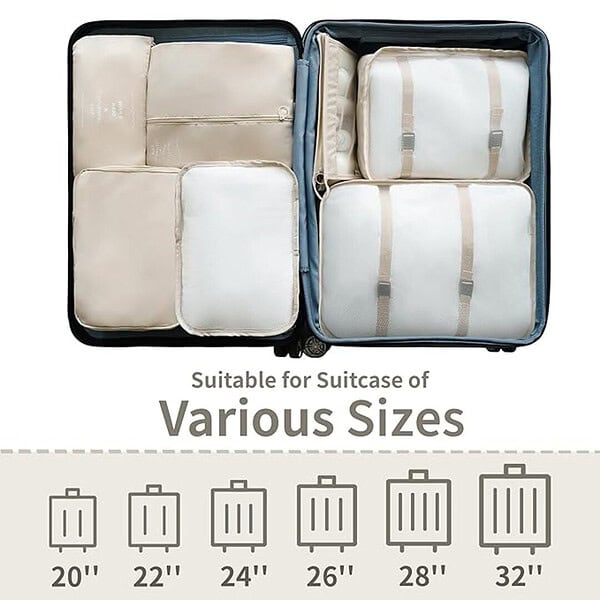 Niwlix 8 Pcs Travel Organizer Pouch Packing Cubes for Travel Beige Nylon 3 - LXINDIA.COM