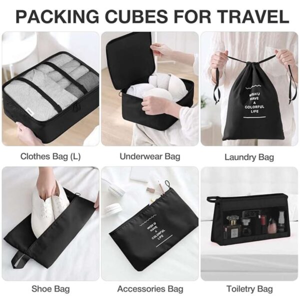 Niwlix Nylon 8 Pcs Travel Organizer Pouch Packing Cubes For Travel Clothes Black 1 - LXINDIA.COM