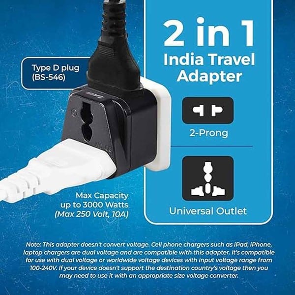 OREI US Adapter Converter for India Australia to India Plug Converter Black 2 Pack. 2 - LXINDIA.COM