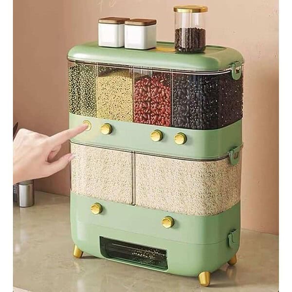 Olpad Rice Dispenser Wall Mounted 6 Grid Grains Cereal Dispenser green 1 - LXINDIA.COM