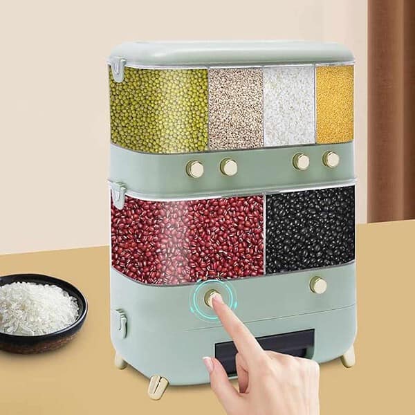 Olpad Rice Dispenser Wall Mounted 6 Grid Grains Cereal Dispenser green - LXINDIA.COM