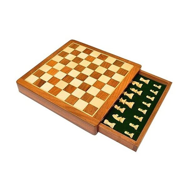 PALM ROYAL HANDICRAFTS 12 Inches Handmade Drawer Wooden Chess Board Set 1 - LXINDIA.COM