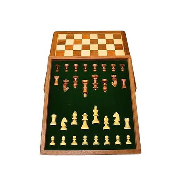 PALM ROYAL HANDICRAFTS 12 Inches Handmade Drawer Wooden Chess Board Set 2 - LXINDIA.COM