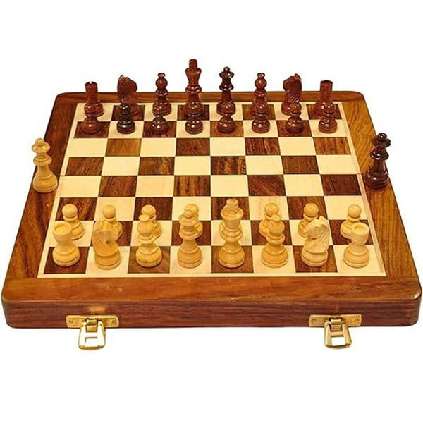 PALM ROYAL HANDICRAFTS Wooden Handmade Foldable Magnetic Chess Board Set 10x10 Inches Brown 1 - LXINDIA.COM