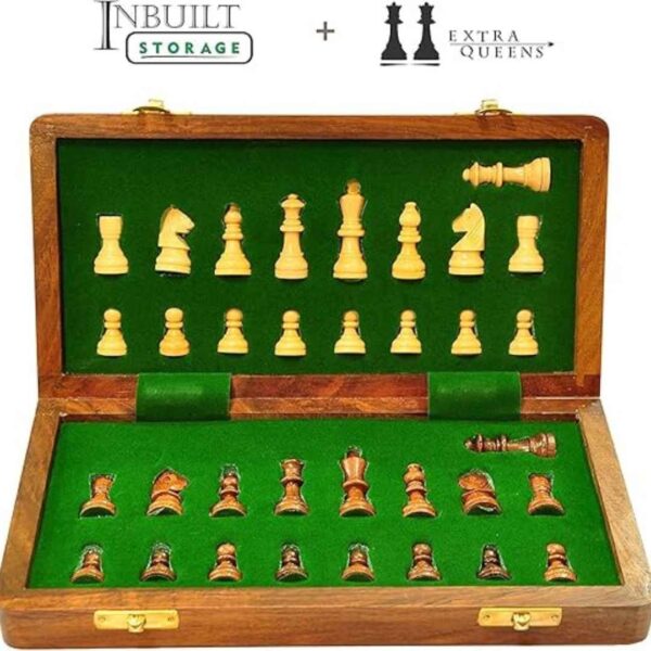 PALM ROYAL HANDICRAFTS Wooden Handmade Foldable Magnetic Chess Board Set 10x10 Inches Brown 3 - LXINDIA.COM