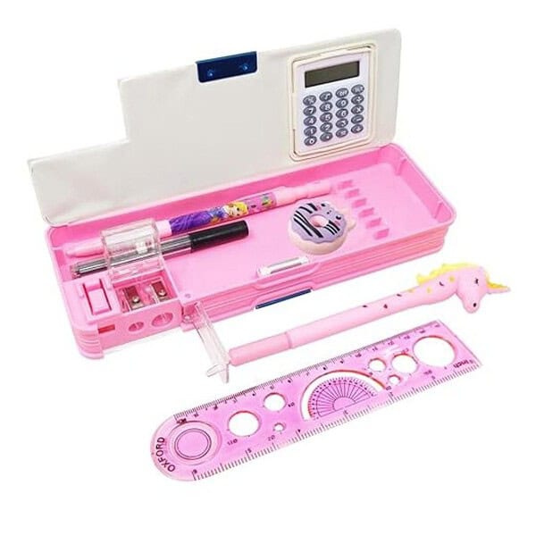 PARTEET Stationery Combo of 1 Plastic Pink Pencil Box Assorted Design1 - LXINDIA.COM