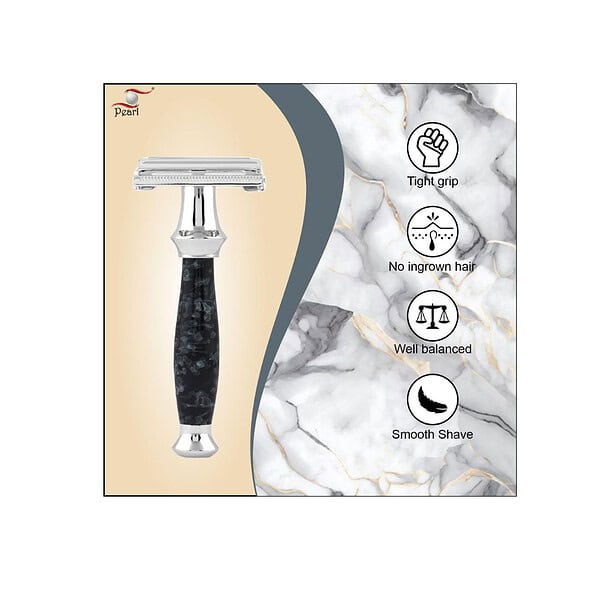 PEARL Men Shaving Double Edge Safety Razor Ss 95 Marble Black A - LXINDIA.COM