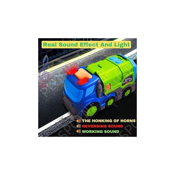 PLUSPOINT Realistic Garbage Truck Toy with Openable Back Also Light and Music A - LXINDIA.COM