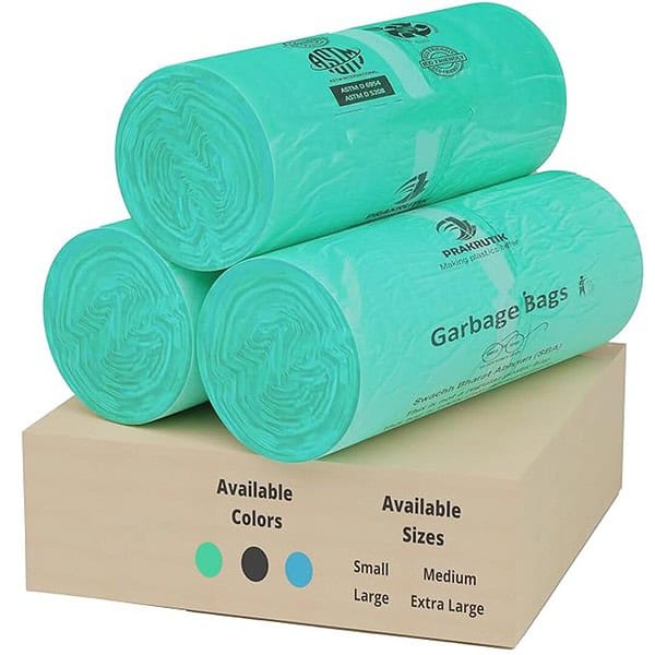 PRAKRUTIK Garbage Bags Biodegradable Green Medium Size 90 Count - LXINDIA.COM