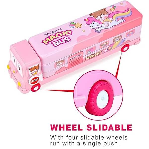 PRIME DEALS Bus Shape Pencil Box for Kids Pink2 - LXINDIA.COM