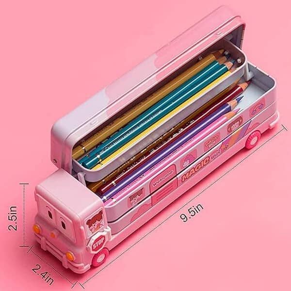 PRIME DEALS Bus Shape Pencil Box for Kids Pink3 - LXINDIA.COM