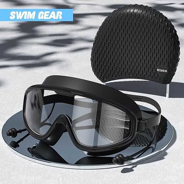 PROBEROS Adult Swim Goggles Swimming Cap Goggles with Intergrated Ear Plugs Black 2 - LXINDIA.COM