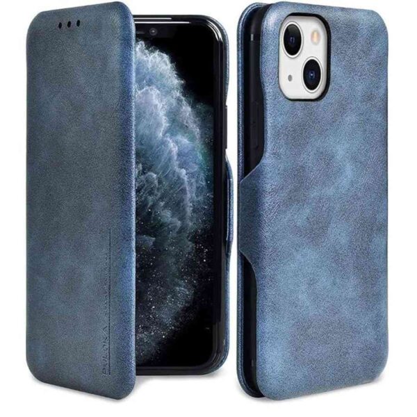 PULOKA Premium Vegan Leather Phone Cover with Card Slot for iPhone 14 Blue - LXINDIA.COM