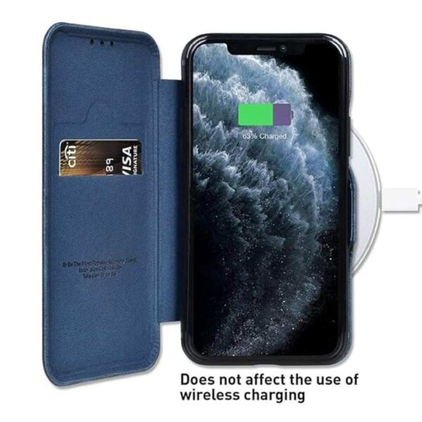 PULOKA Premium Vegan Leather Phone Cover with Card Slot for iPhone 14 Blue1 - LXINDIA.COM