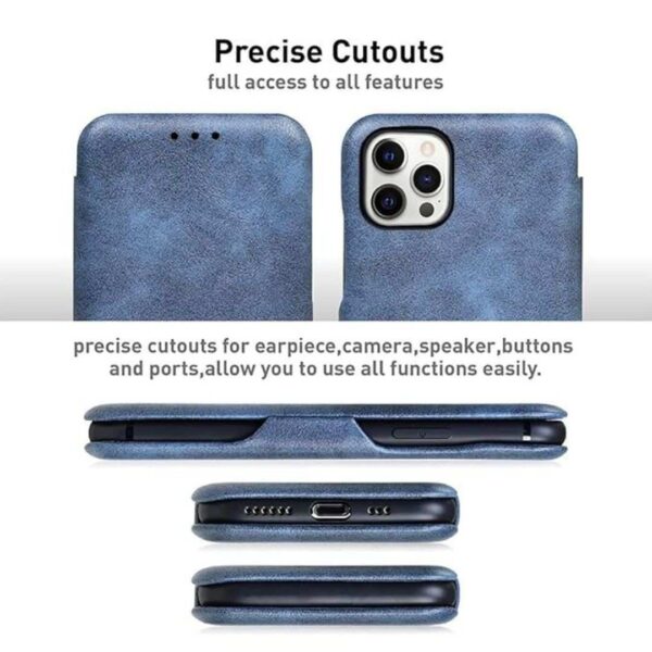 PULOKA Premium Vegan Leather Phone Cover with Card Slot for iPhone 14 Blue2 - LXINDIA.COM