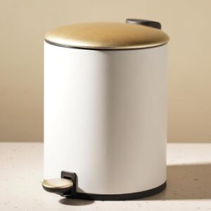 PURE HOME LIVING White Iron Pedal Circular Waste Bin with Lid Large - LXINDIA.COM