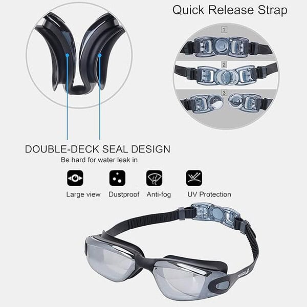 Pangid Swimming Goggles UV Protection Anti Fog Swimming goggles Blue with Caps 2 - LXINDIA.COM